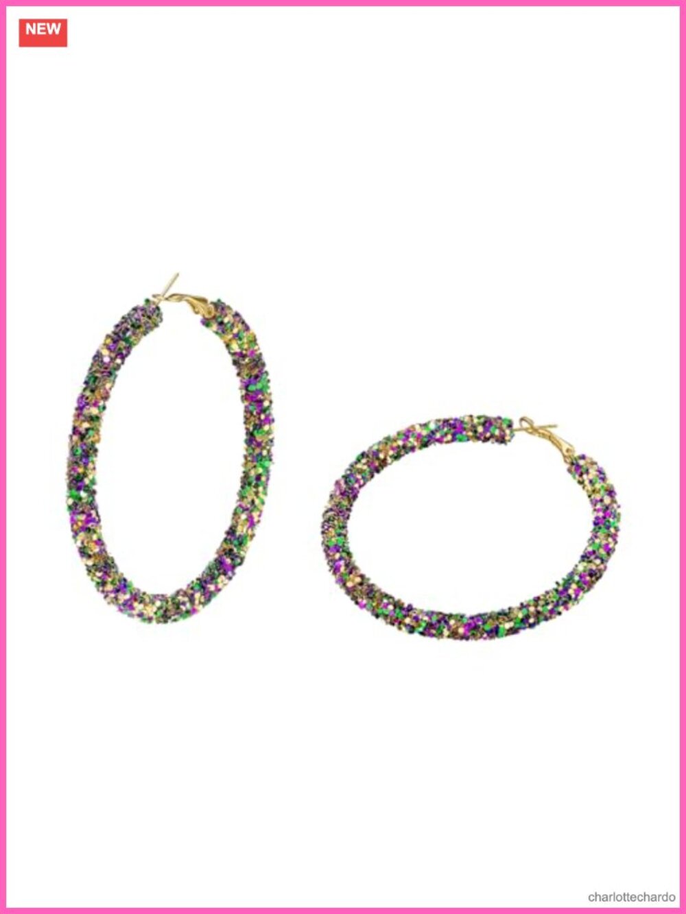 Gold Plated Hoop Earrings Sequin Dangle 2.64" Carnival Party Jewelry